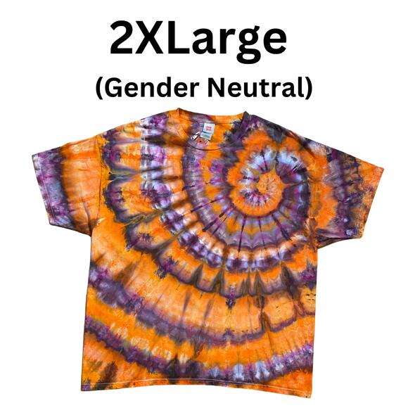 Halloween Tie Dyed T-shirt - Orange Purple - Handmade - Men's Women's 2XLarge - Picture 9 of 12